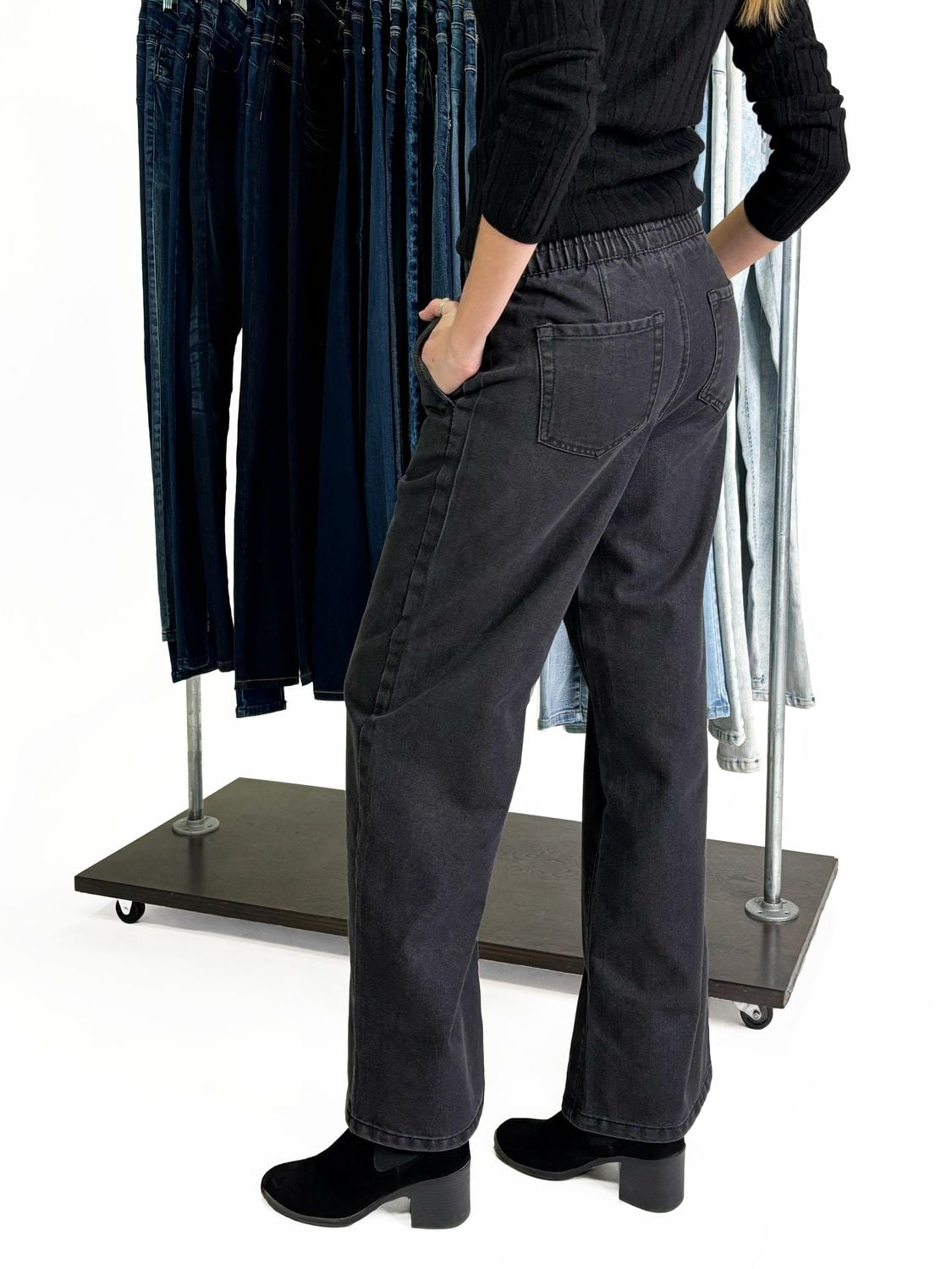 Jeaniologie ™ Ladies’  JN PULL ON SMOCKED BLACK