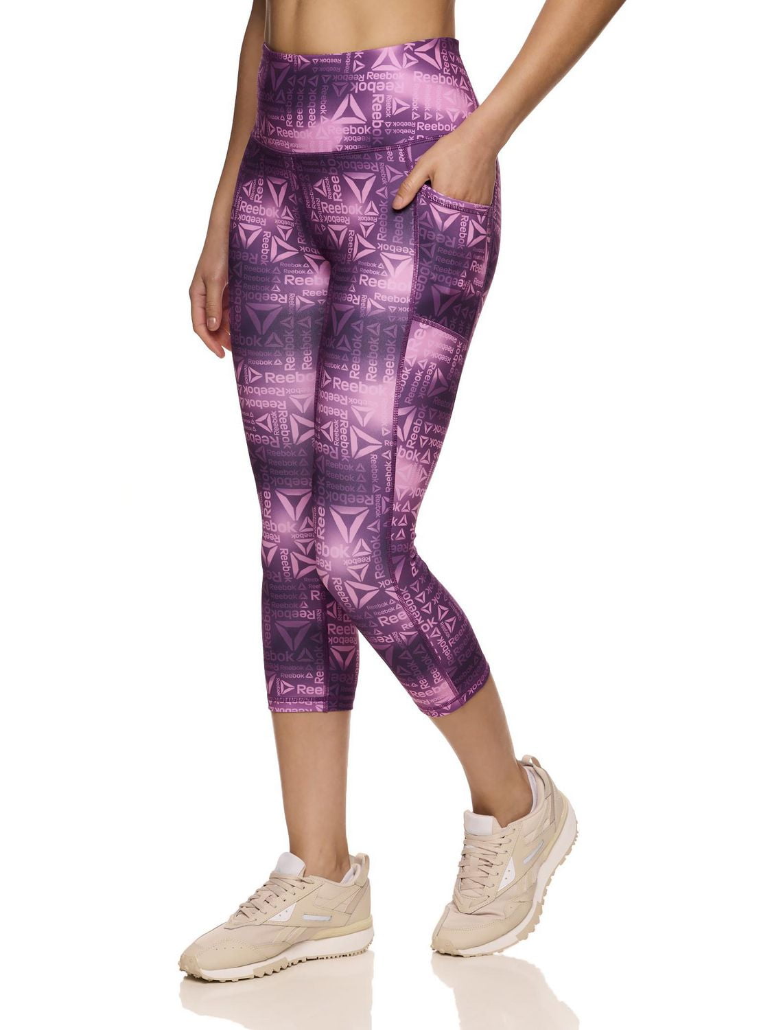 Reebok Legging capri imprimé taille haute pour femme avec poches, entrejambe de 20 po