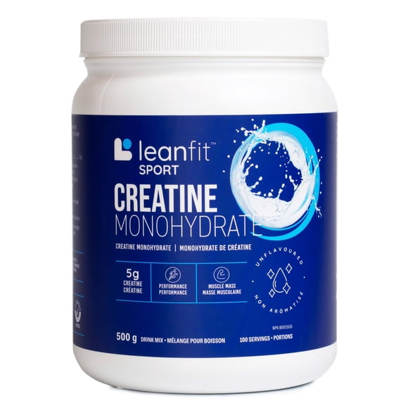 LEANFIT SPORT CREATINE MONOHYDRATE™ en poudre, non aromatisé 500 g – 5 g de créatine par portion, certification Informed Choice, créatine micronisée et de qualité pharmaceutique, sans gluten, végétalien