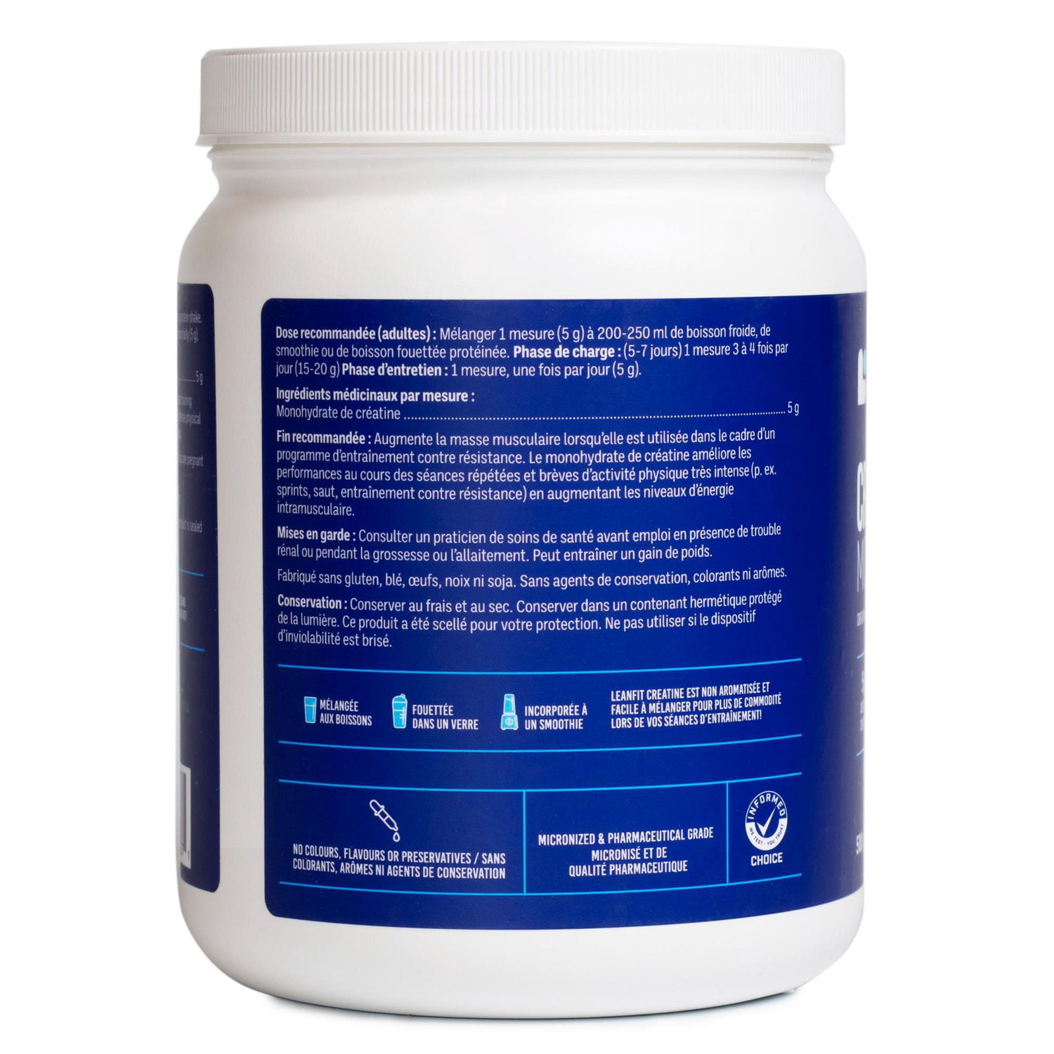 LEANFIT SPORT CREATINE MONOHYDRATE™ Powder Unflavoured 500g - Creatine Supplement for Increased Muscle Mass & Improved Performance - 5g Creatine Per Serving, Informed Choice Certified, Micronized & Pharmaceutical Grade Creatine, Gluten-Free, Vegan