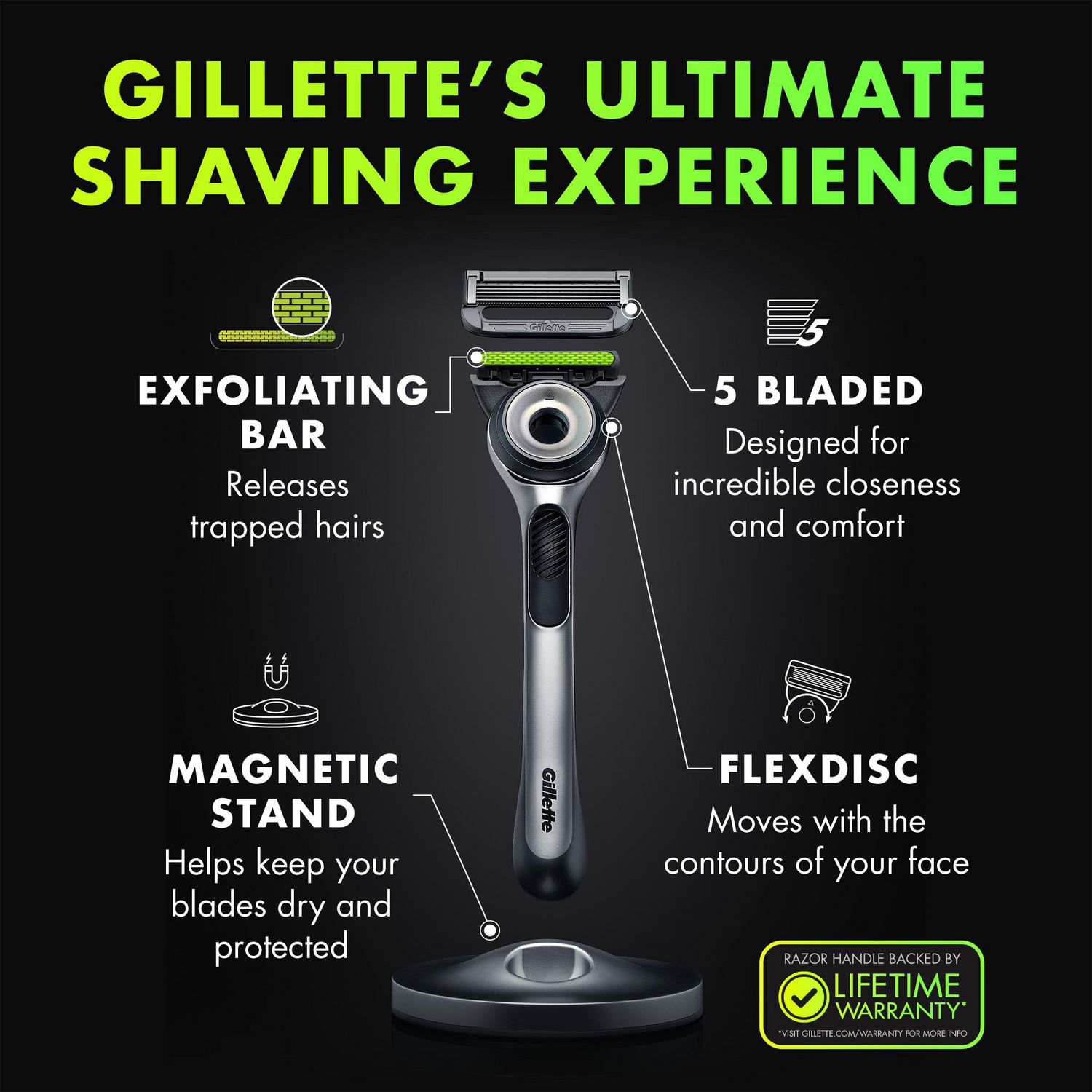 Gillette Labs with Exfoliating Bar, Men's Razor, Includes Premium Magnetic  Stand, 1 Handle, 2 Razor Blade Refills