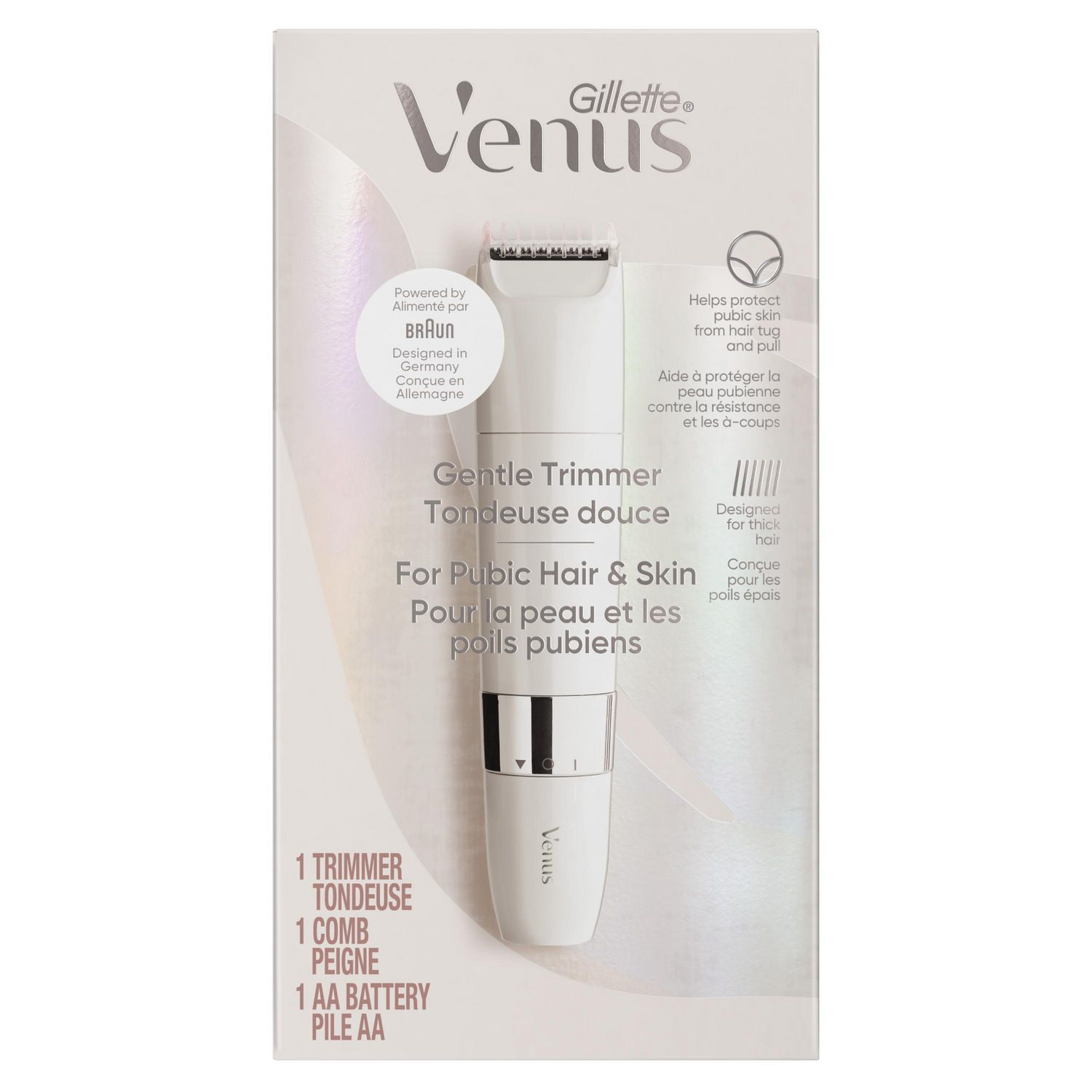 Gillette Venus for Pubic Hair & Skin Gentle Trimmer plus 1oz Smoothing  Exfoliant, 1 Trimmer 