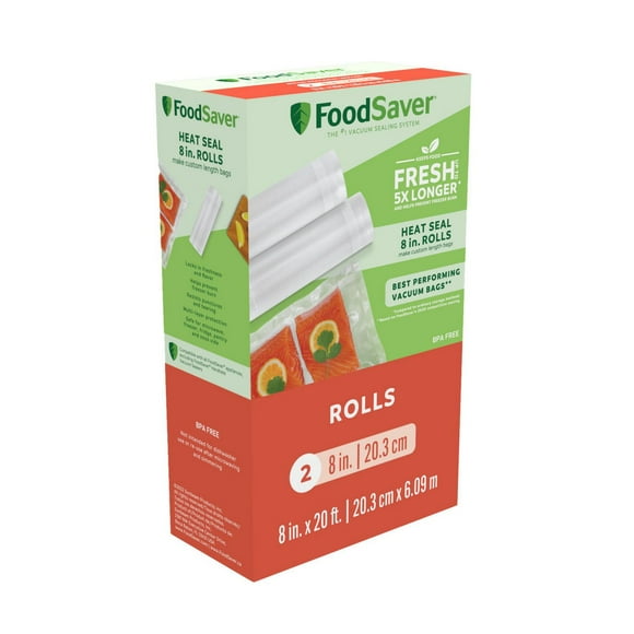 Rouleaux d'emballage sous vide FoodSaver pour le stockage hermétique des aliments et sous vide, 8 po x 20 pi 2 unités