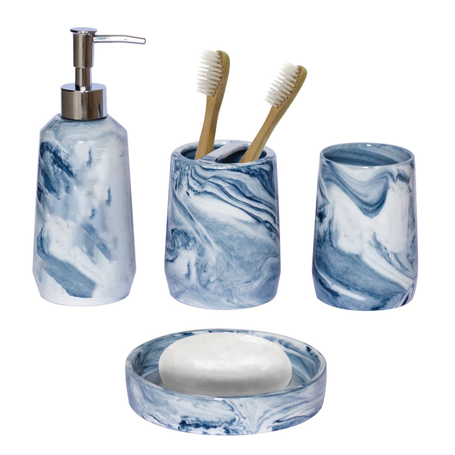 Set de 3 Accessoires Salle de Bain Géo Bleu