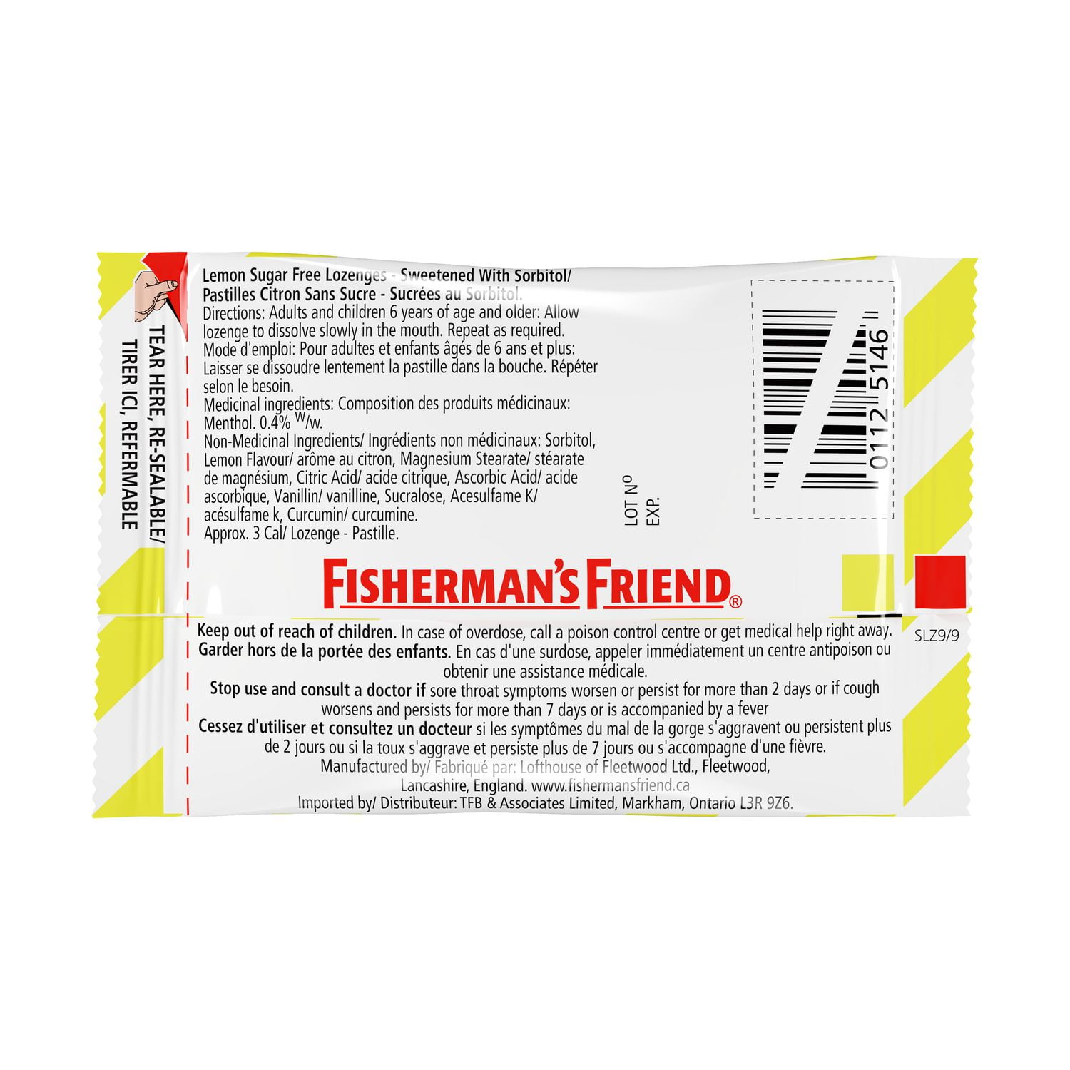 Fisherman's Friend Sucrose Free Cough Suppressant Lozenges, 22 Lozenges, Lemon