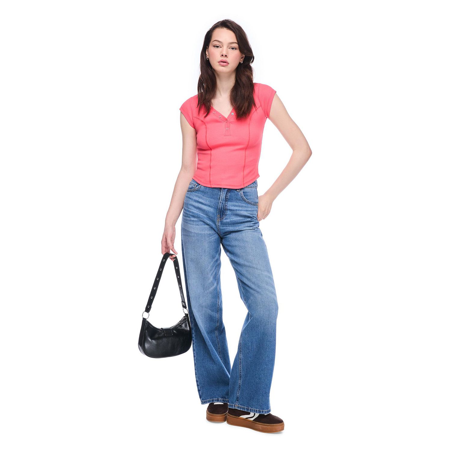 T-shirt henley No Boundaries pour femmes