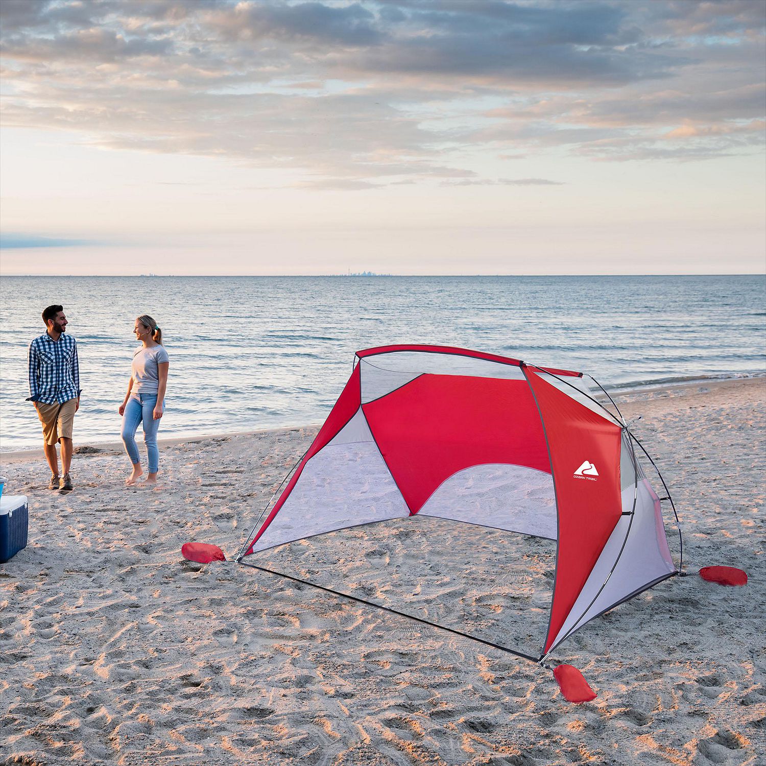 Ozark Trail Outdoor Shelter, with Sunwall Easy set-up, Red & Grey colour,  size: 8ft L x 6ft W x 5ft H