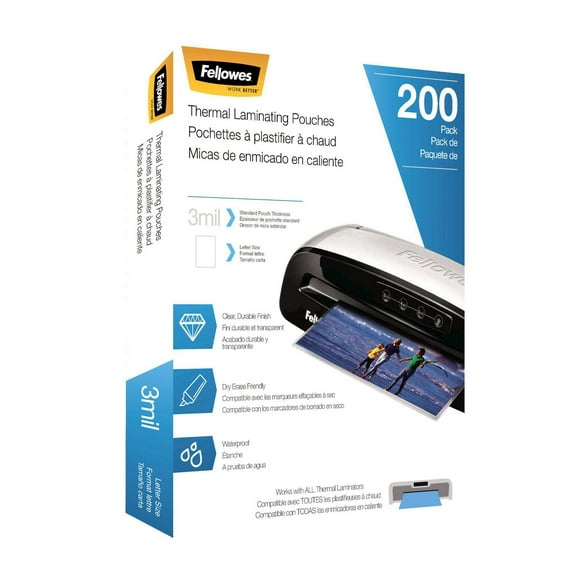 Fellowes Pochettes de plastification thermiques - Lettre, 3 mils, 200 paquet