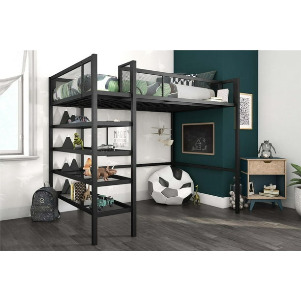 Mainstays Metal Storage Loft Bed with Book Case, Twin, Black Walmart.ca