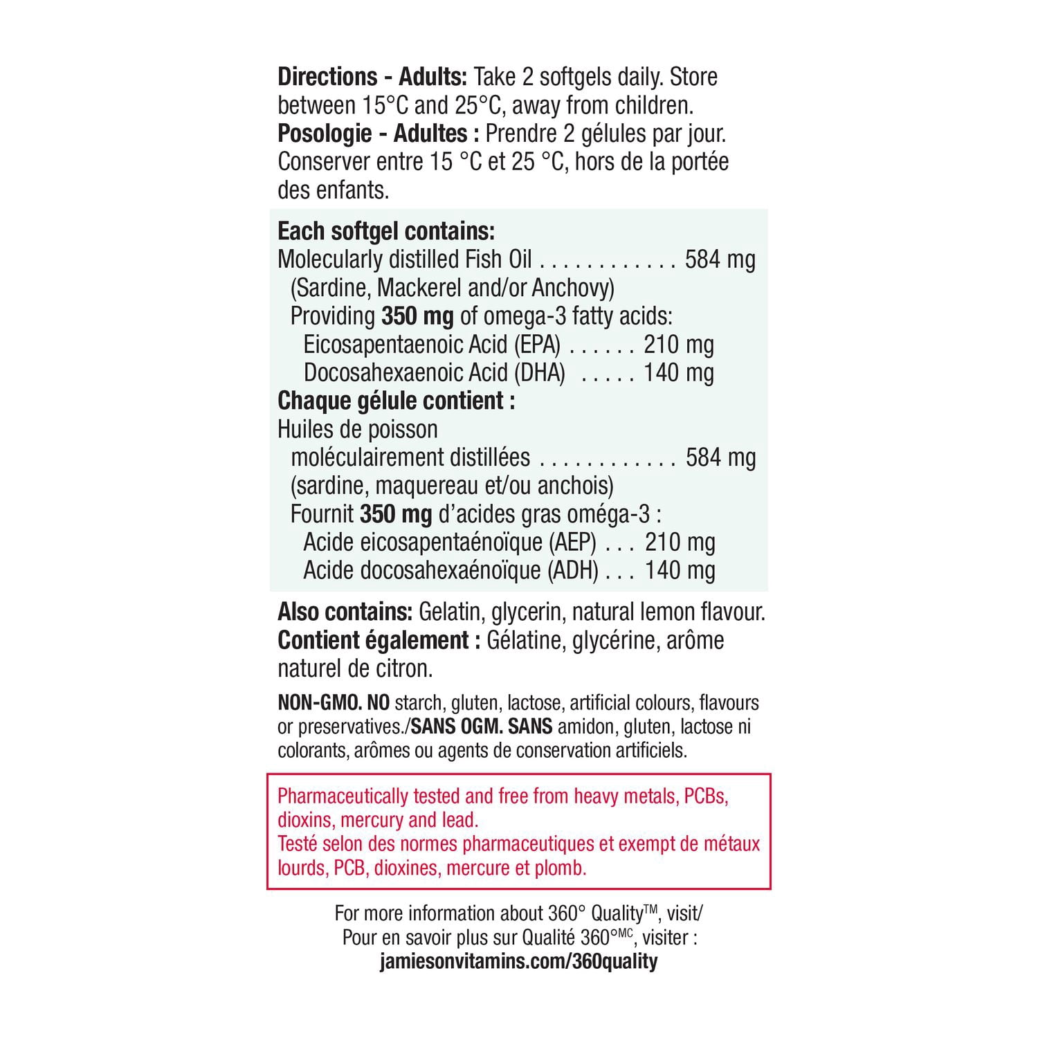 Jamieson No-Fishy-Aftertaste Omega-3 Mini Softgels, 350 mg, 200 Count