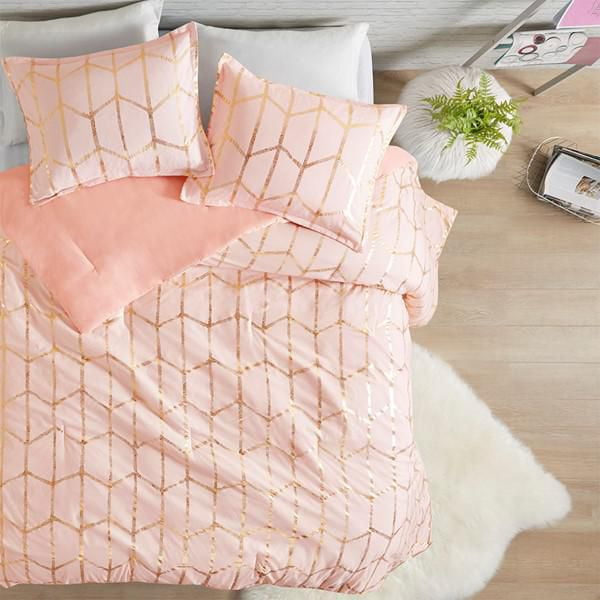 Cute Twin Comforter Set Gold Clearance for Teen Girl Women Dorm Bedding  Pink NEW 
