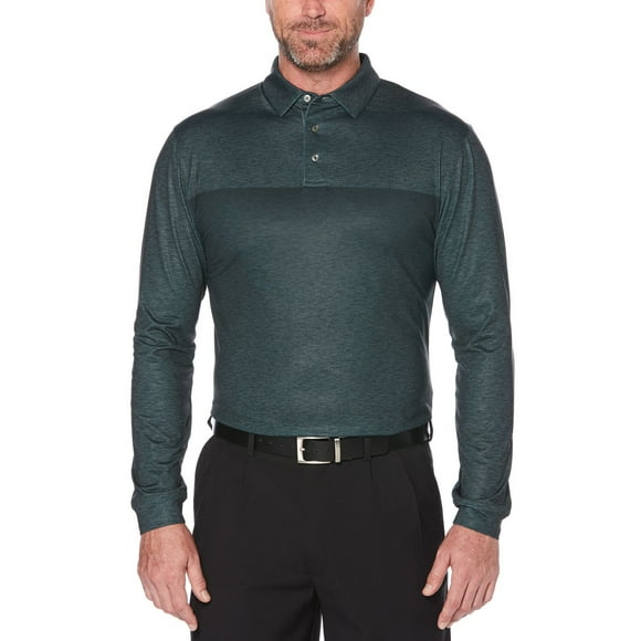 Ben Hogan Performance Men's Heather Color Block Long Sleeve Polo Shirt
