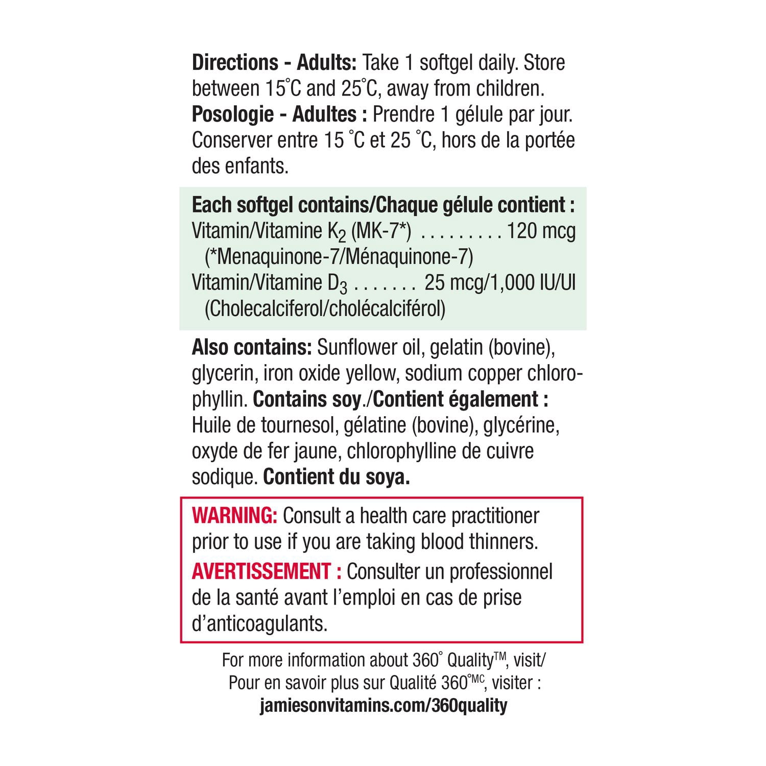 Jamieson Comprimés de Vitamine K2 120 mcg + D3 1000 IU