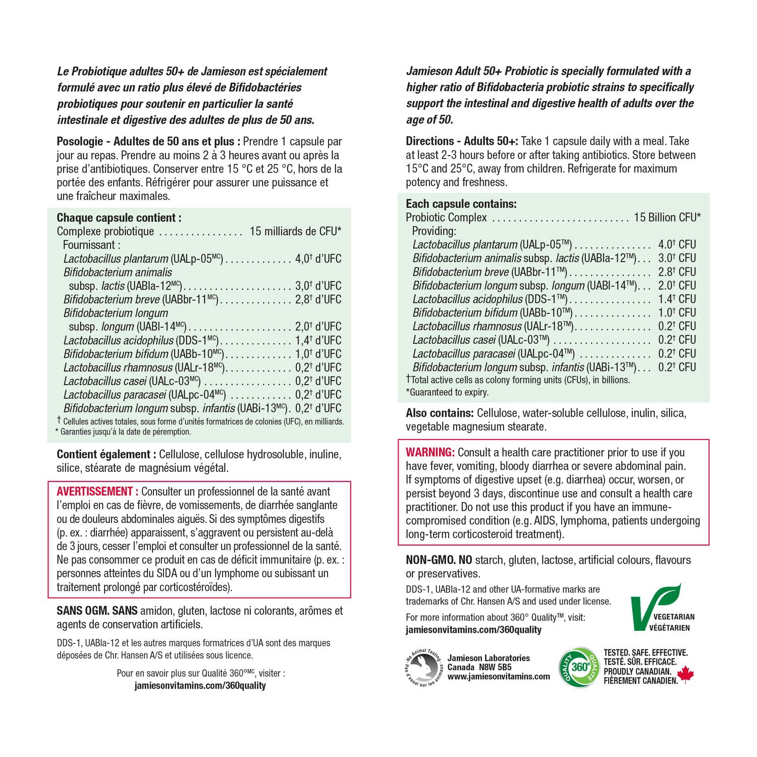 Jamieson Adults 50+ Probiotic Capsules, 15 CFU, 30 Count, 30 Capsules