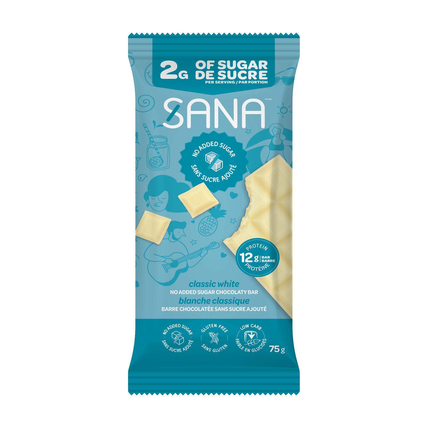 Sana White Chocolate-style Bar, No Added Sugar 75g