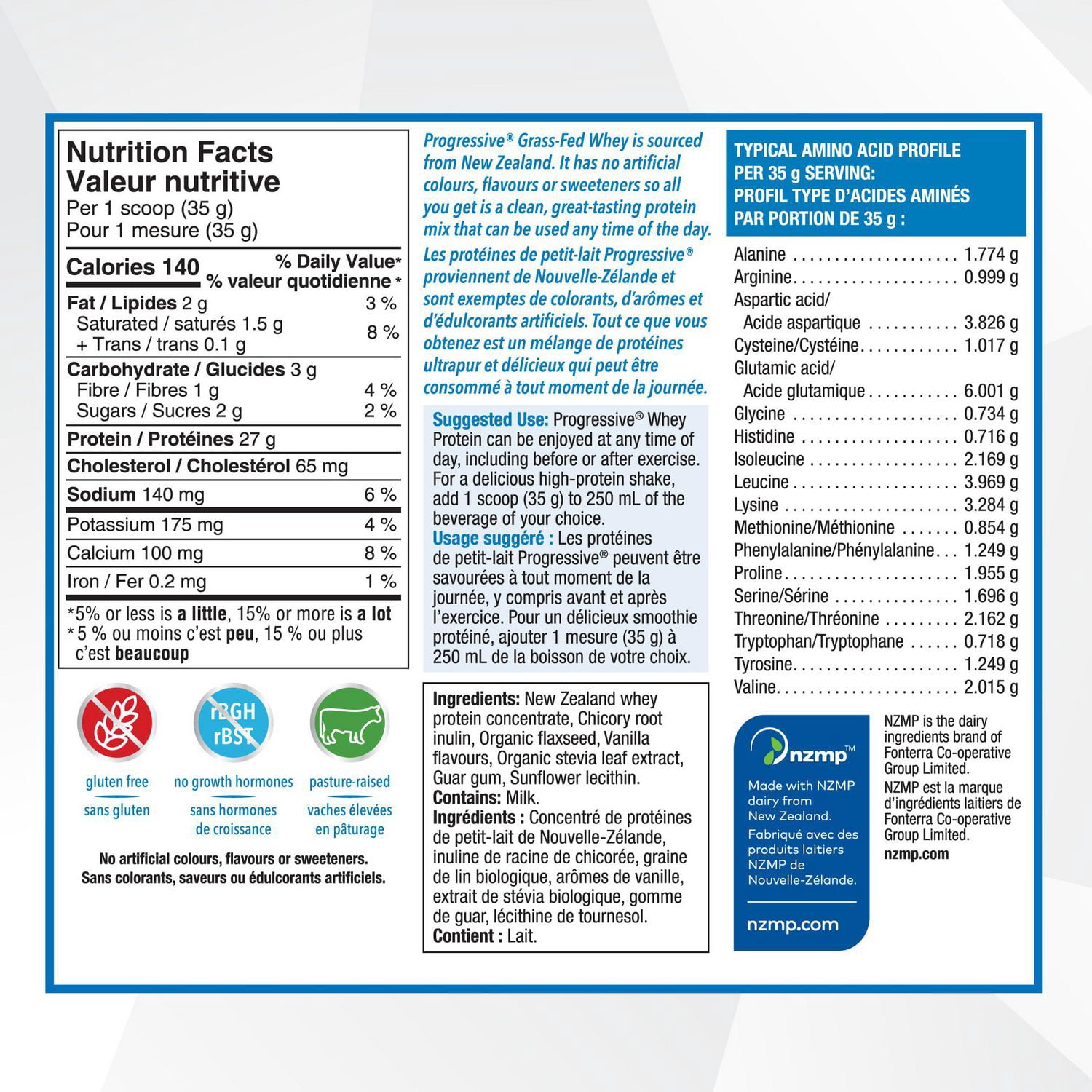 Progressive Grass Fed Whey Protein Powder, 27 g, Vanilla Flavour, 850 g