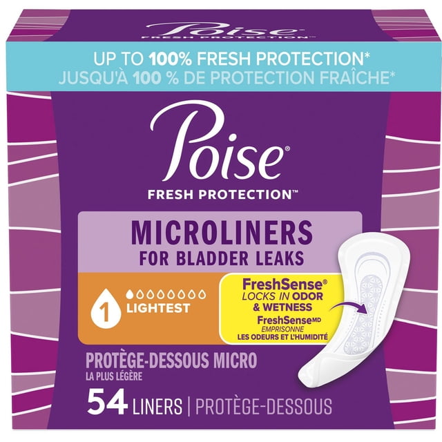 Poise Microliners Incontinence Panty Liners, 1 Drop Lightest Absorbency, Regular, 54 Count
