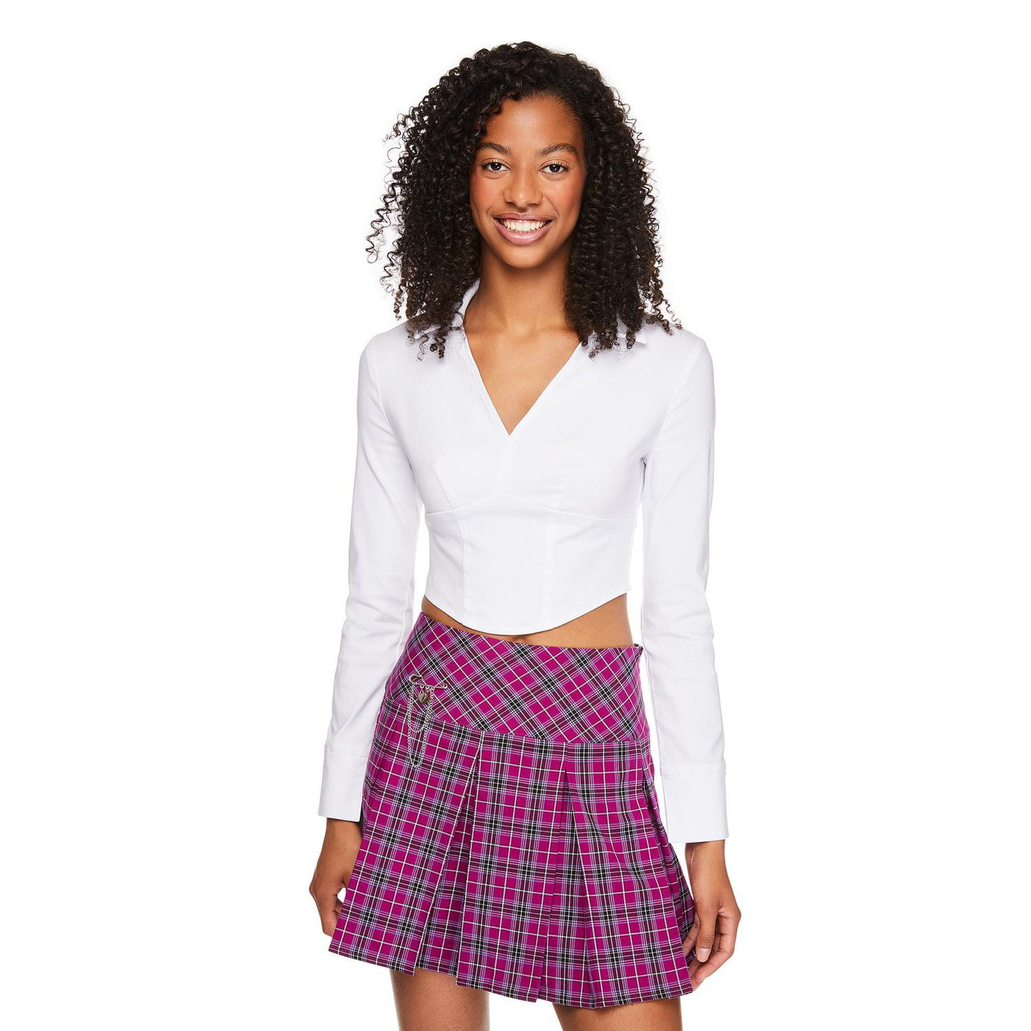 No Boundaries Women's Cropped Collar Shirt