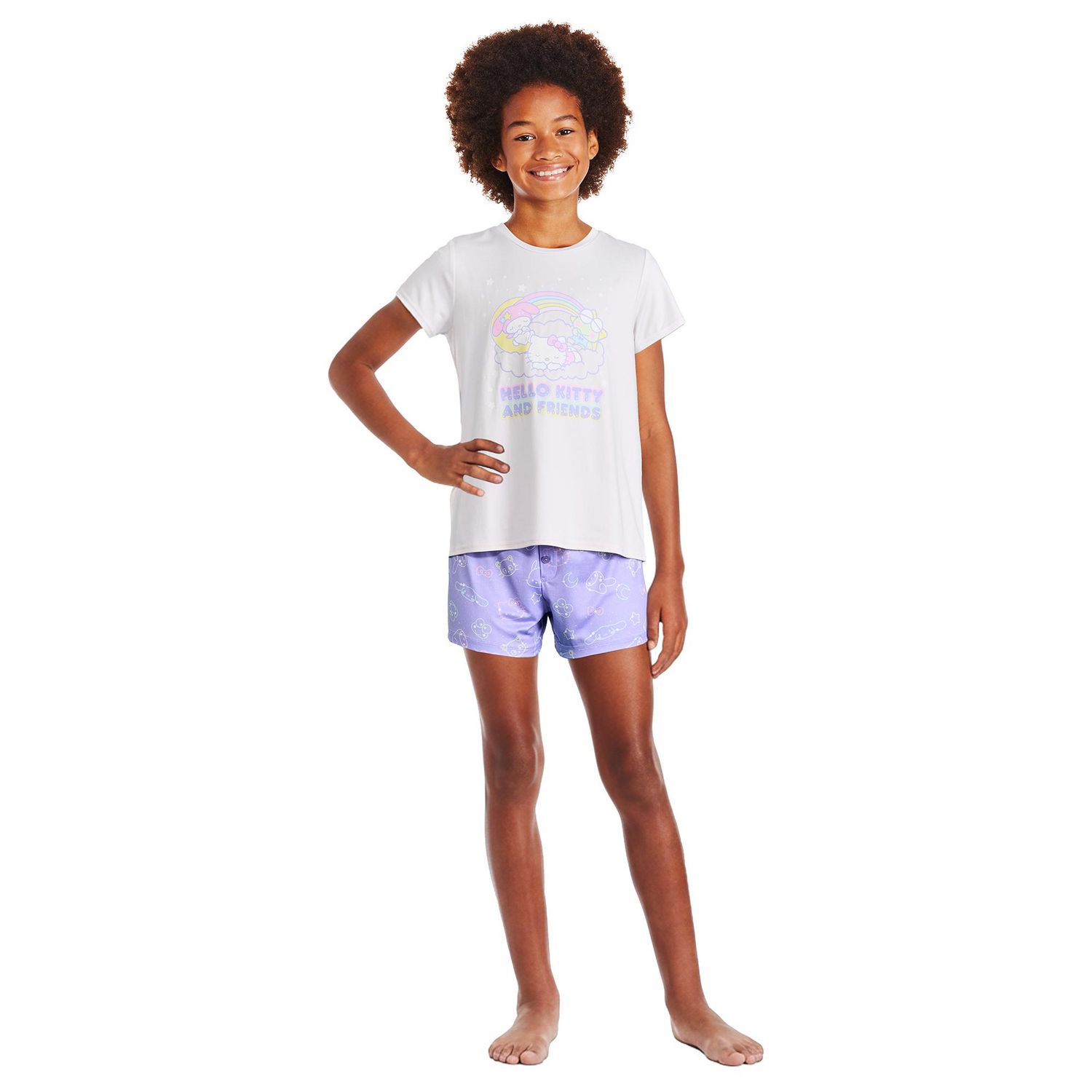Pyjama 2 pièces avec short boxeur Hello Kitty et ses amis pour filles