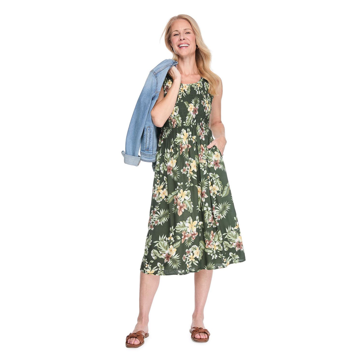 Robe longue sans manches à smocks Iyla pour femmes