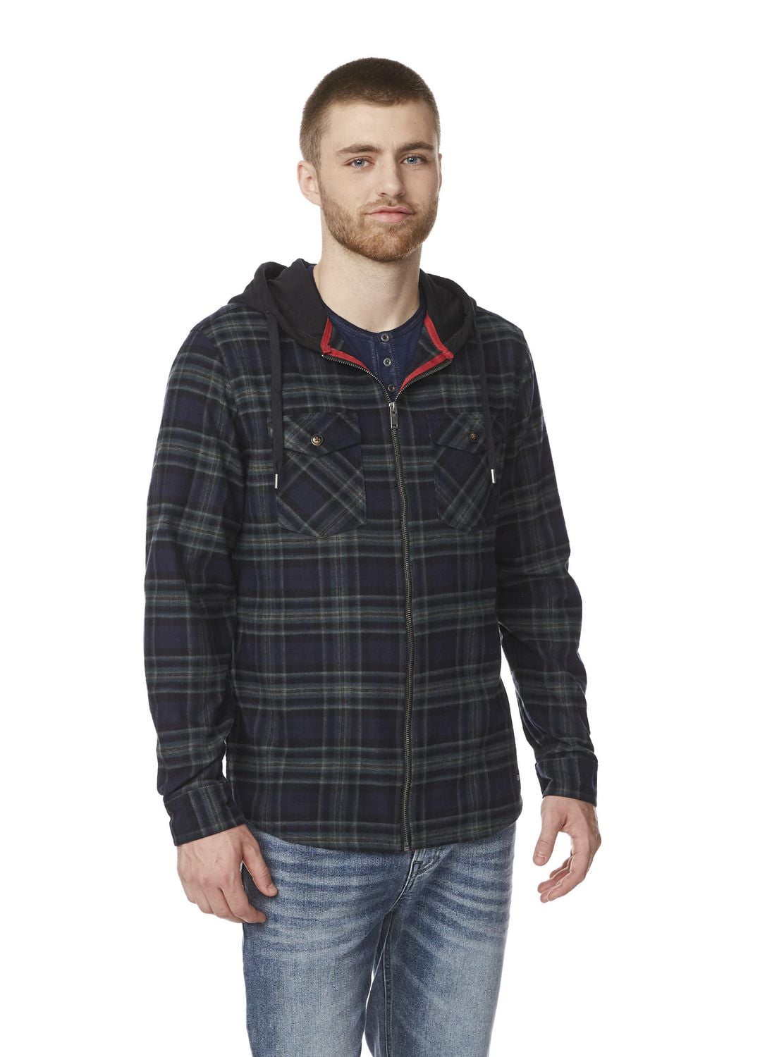 IJEANS MENS FULL ZIP HOODED FLANNEL