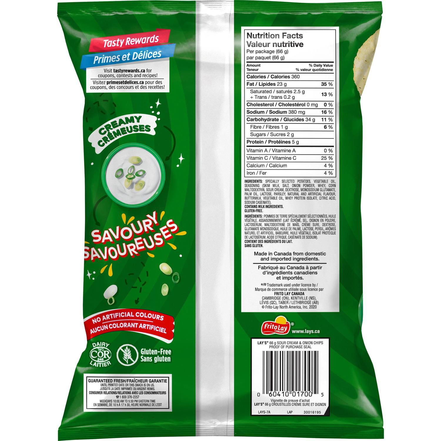 Lay's Sour Cream & Onion flavoured potato chips, 66g