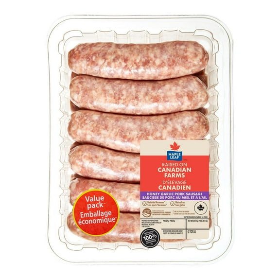 Saucisses de porc au miel et à l'ail Maple Leaf 1,2 kg, format économique