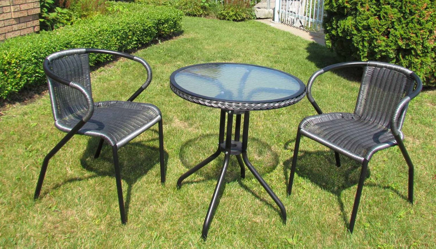 Henryka 3 Piece Bistro Set With Pvc Wicker Grey Walmart Canada