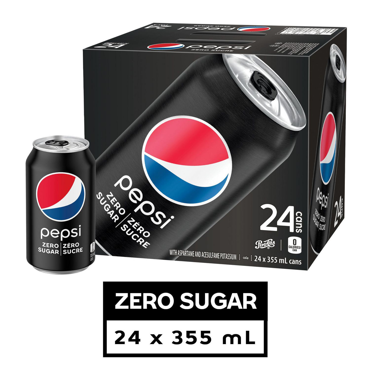 Pepsi Zero Sugar cola, 355 mL Cans, 24 Pack | Walmart Canada