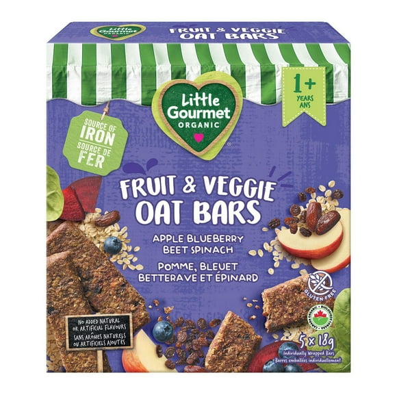 Little Gourmet Organic Fruit & Veggie Oat Bars Apple Blueberry Spinach, Gluten free Oat Bars - 5 x 18g