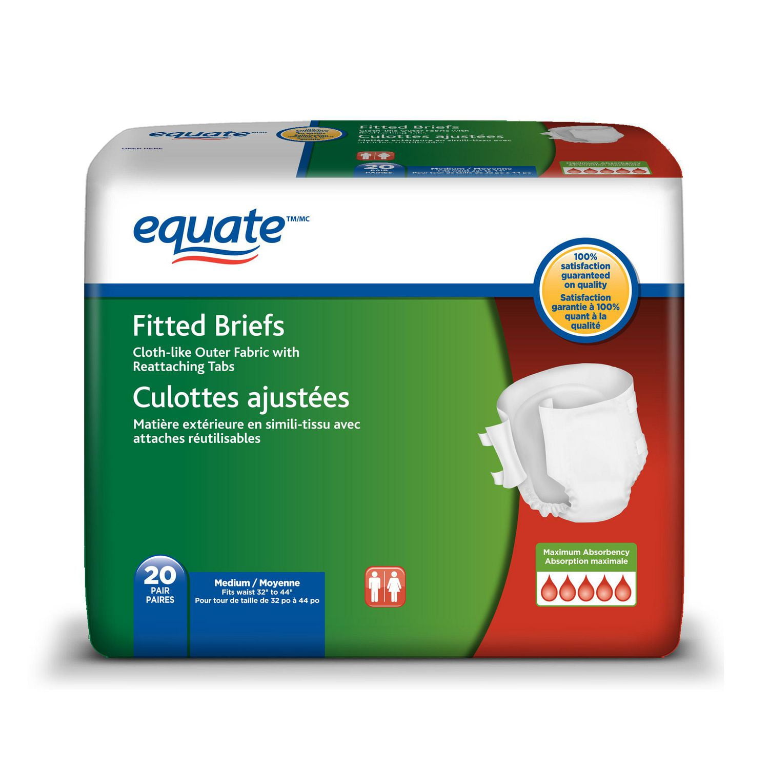 Equate Assurance Stretch Brief with Tabs Size S/M 40pc Unisex