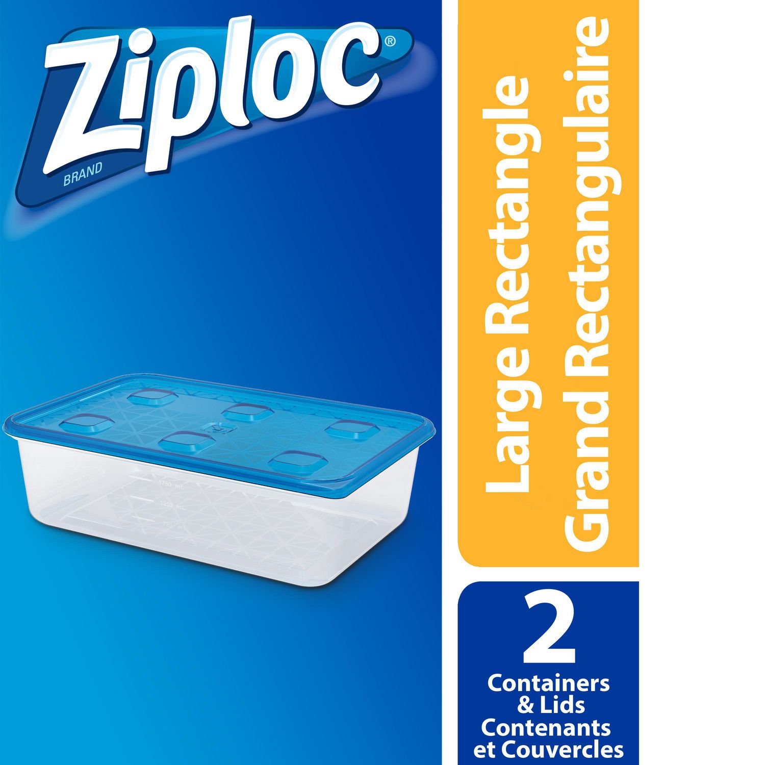 2-Count Pack of 3 Ziploc Container Medium Rectangle 