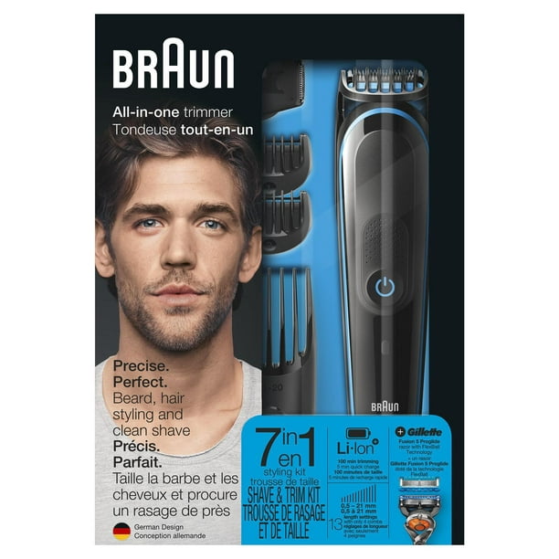 Braun Tondeuse 7-En-1 Tout-En-Un MGK5045, Tondeuse Barbe Et Cheveux, Noir/Bleu