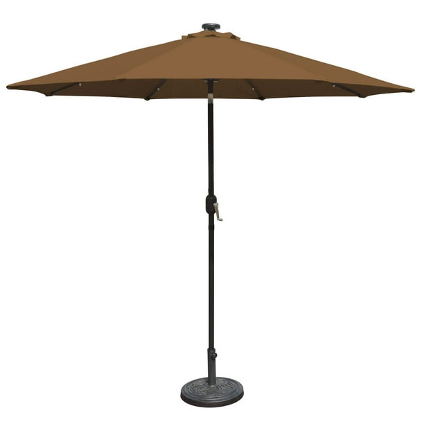Parasol auto inclinable de style marché Island Umbrella à DEL solaires en toile oléfinique de couleur pierre de 2,76 m (9 pi)