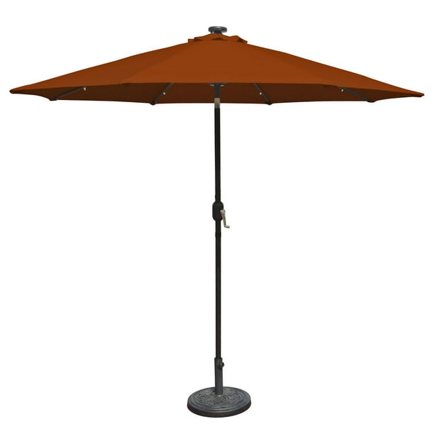 Parasol auto inclinable de style marché Island Umbrella à DEL solaires en toile oléfinique de couleur terra cotta de 2,76 m (9 pi)