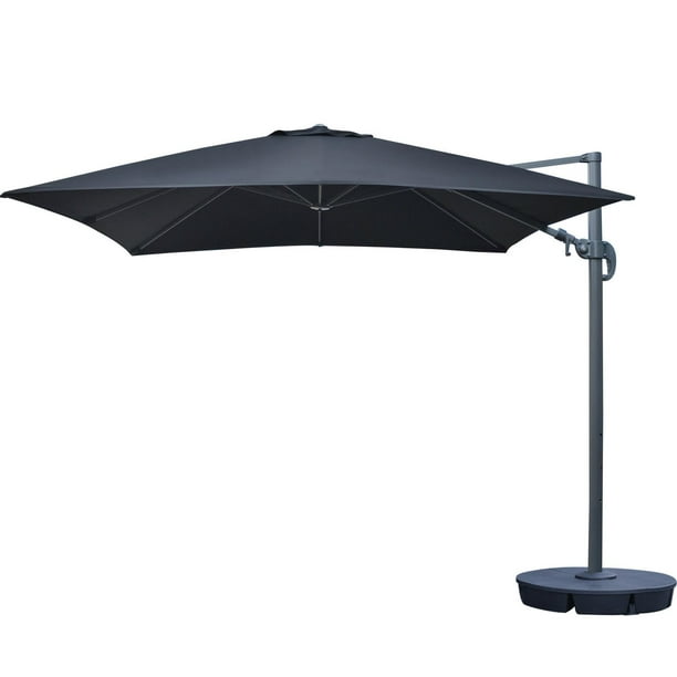 Parasol carré en porte-à-faux de 3,04 x 3,04 m (10 x 10 pi) avec toile acrylique Sunbrella de couleur noir Santorini II d'Island Umbrella