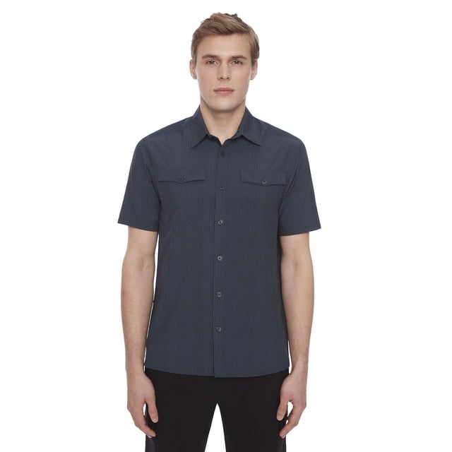 Dark Black Men's 4 Way Stretch s/s button down shirt
