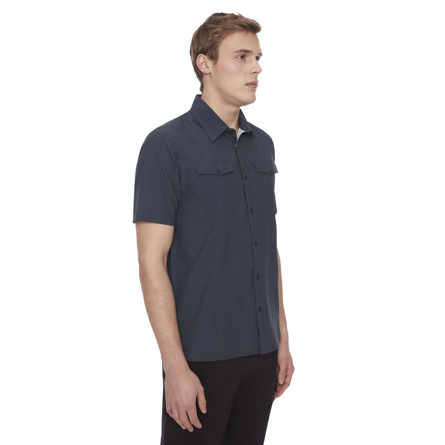 Dark Black Men's 4 Way Stretch s/s button down shirt