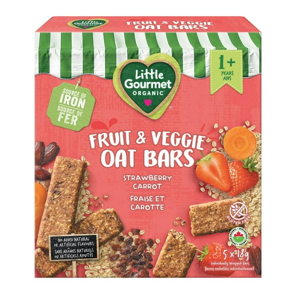 Little Gourmet Organic Fruit & Veggie Oat Bars Strawberry Carrot, Gluten free Oat Bars - 5 x 18g
