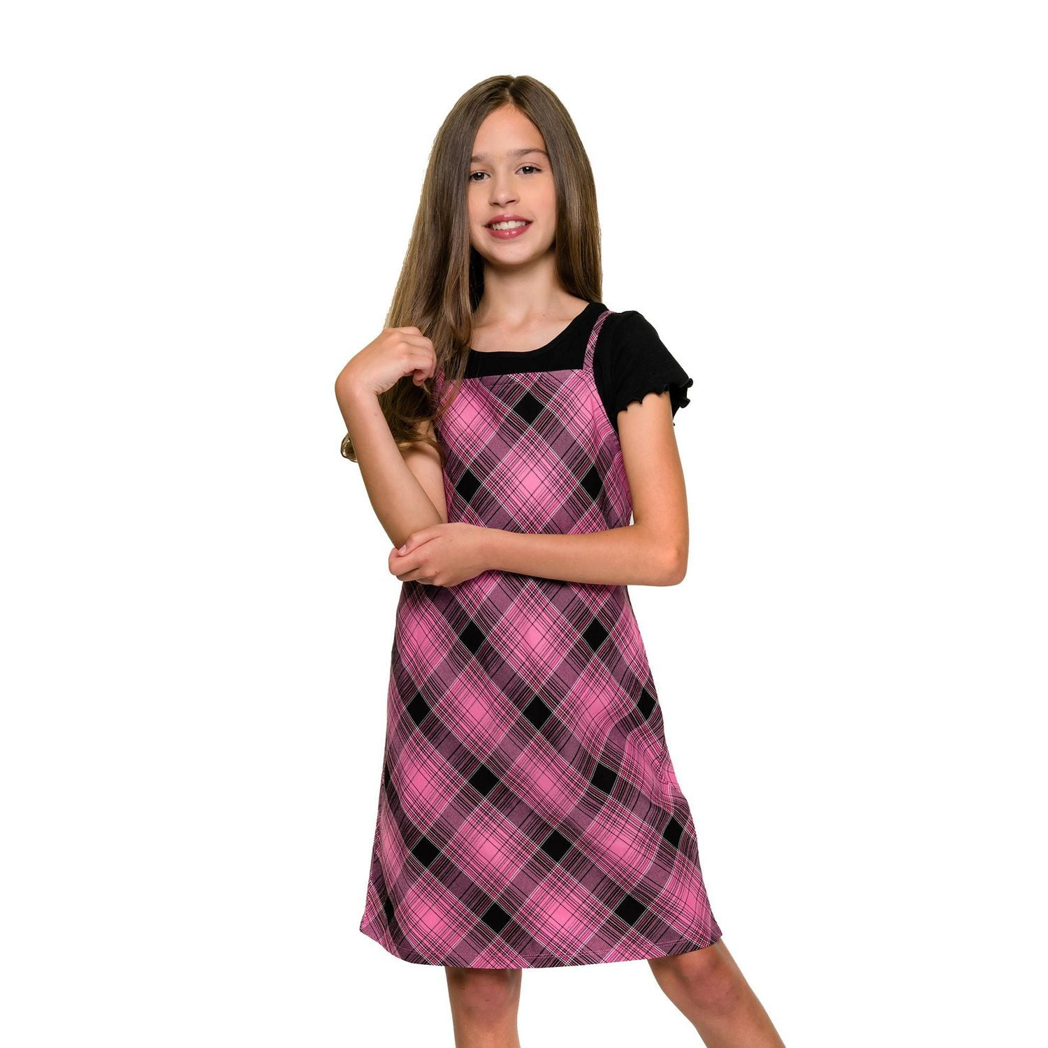 Justice Girls 2 Piece  Plaid Beauty Short Sleeve Dress