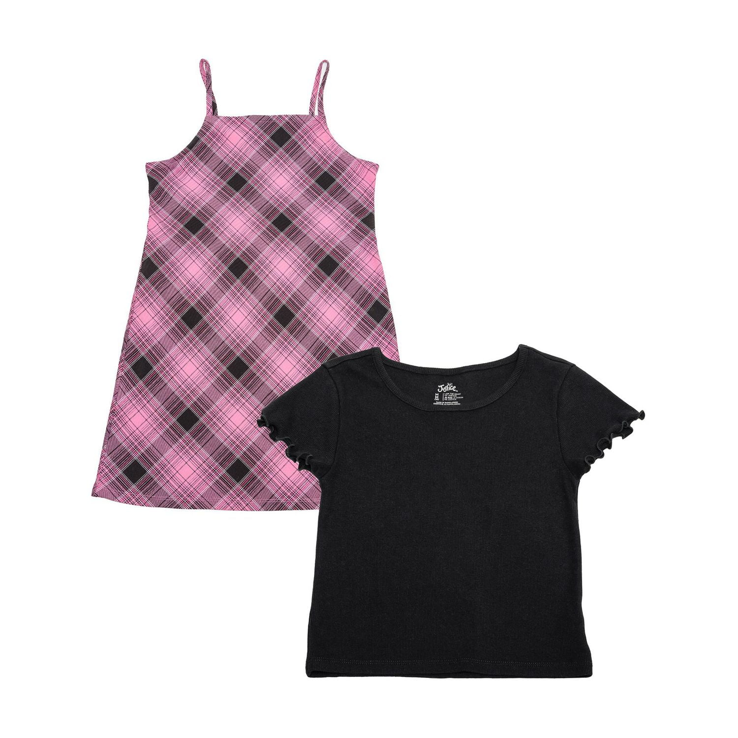 Justice Girls 2 Piece  Plaid Beauty Short Sleeve Dress