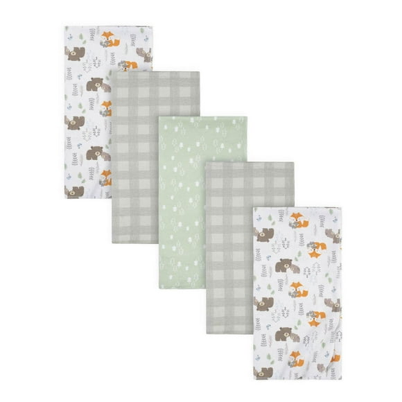 Gerber Childrenswear - Flannel Receiving Blanket - Woodland, 5 Pack
