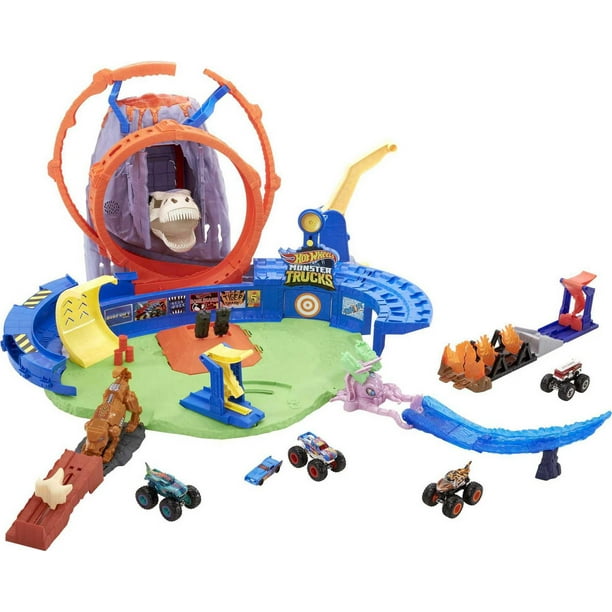 HOTWHEELS T-REX TAKEDOWN TRACK PLAYSET with Captain America's Car 