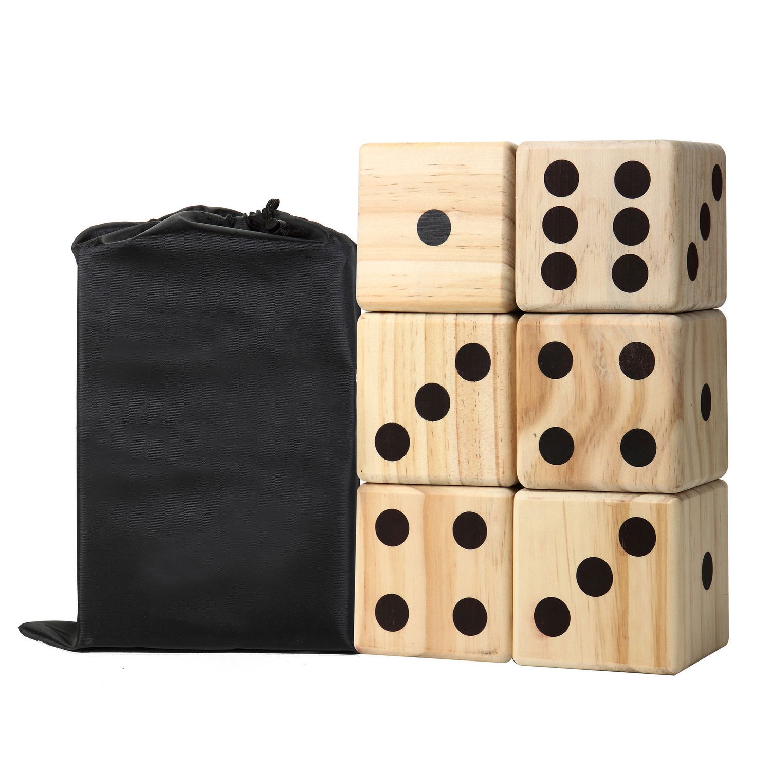 Hathaway High Roller Yard Dice Set with 6 X 3.5-in Wooden Dice And Black  Nylon Storage Bag, Reusable Scorecard Included