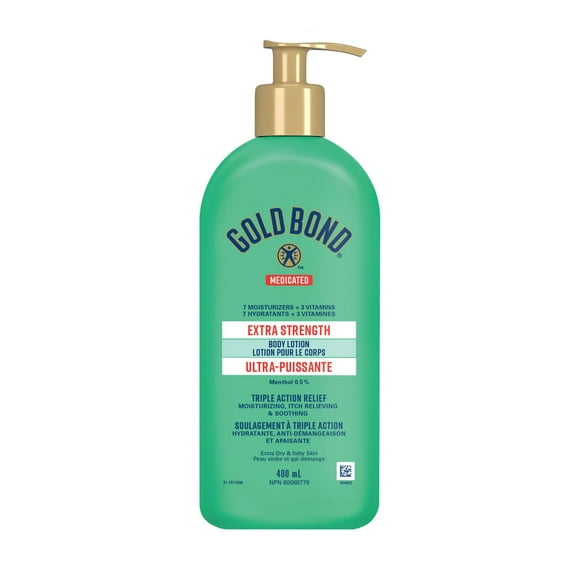 Gold Bond Extra Strength Body Lotion - 400 mL Pump Bottle - Medicated for Dry, Itchy Skin - Medicated Lotion that Moisturizes and Provides Itch Relief from Sunburn, Minor Skin Irritation, Minor Cuts and Insect Bites, 400 mL