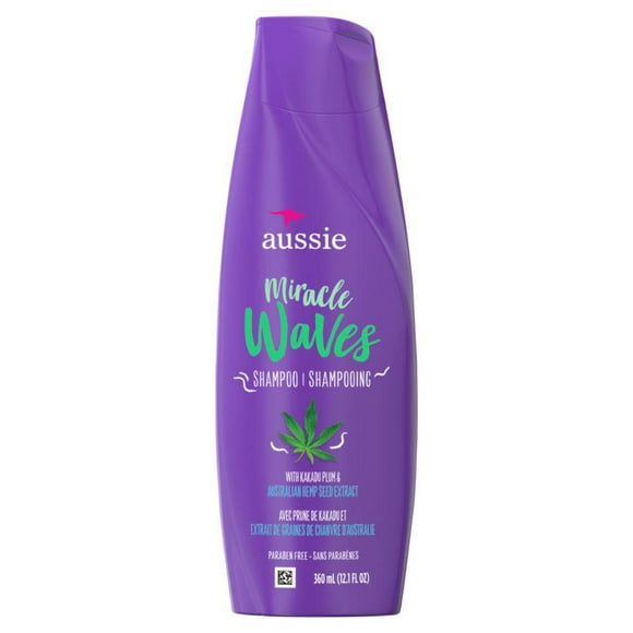 Aussie Miracle Waves Anti-Frizz Hemp Paraben-Free Shampoo, 360 mL