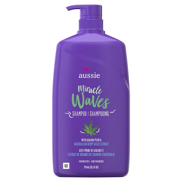 Aussie Miracle Waves Anti-Frizz Hemp Paraben-Free Shampoo, 778 mL