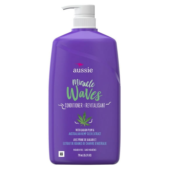 Aussie Miracle Waves Anti-Frizz Hemp Paraben-Free Conditioner, 778 mL