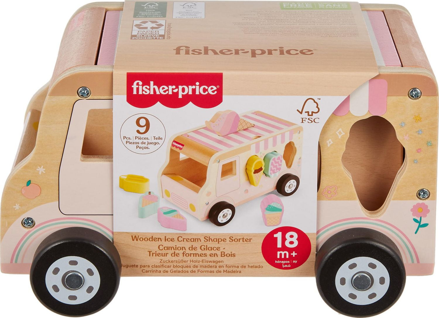 Fisher Price Wooden Ice Cream Shape Sorter Set for Toddlers Kids 8 Wood Pieces Ages 18 24 Months