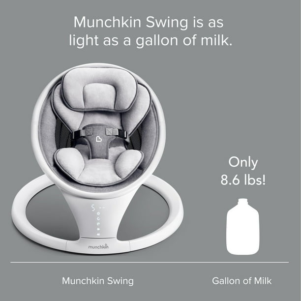 Munchkin Balançoire pour bébé légère compatible Bluetooth avec balancement  naturel dans 5 gammes de mouvement, télécommande incluse Balançoire bébé 
